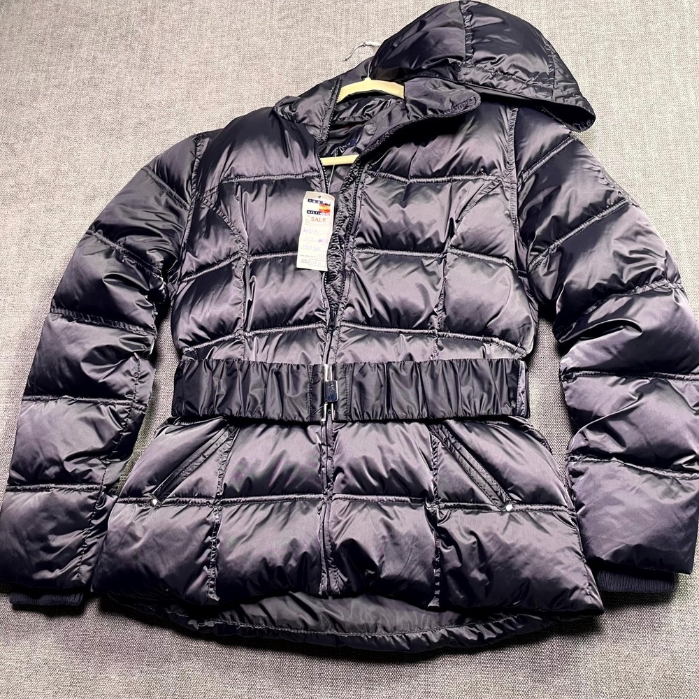 Tommy Hilfiger Womens Puffer Jacket‎ Navy Belted Full Zip Hooded RM87623082 M